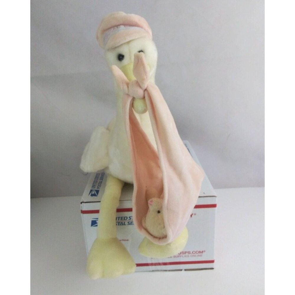 Vintage Aurora Baby Special Delivery Pink Stork Plush Baby Bear With Tags #20069